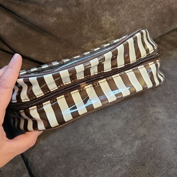 Henri Bendel Brown and White Striped Clear Cosmetic Bag - Picture 5 of 10